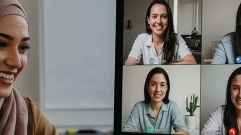 Women attending an online course