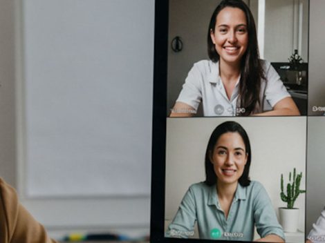 Women attending an online course