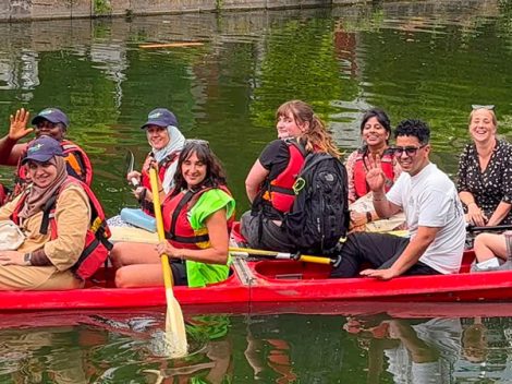 PDT Climate Champions and volunteers on a boat on the Grand Union Canal